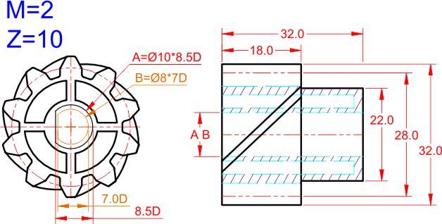 10T Helical gear AB (left)1